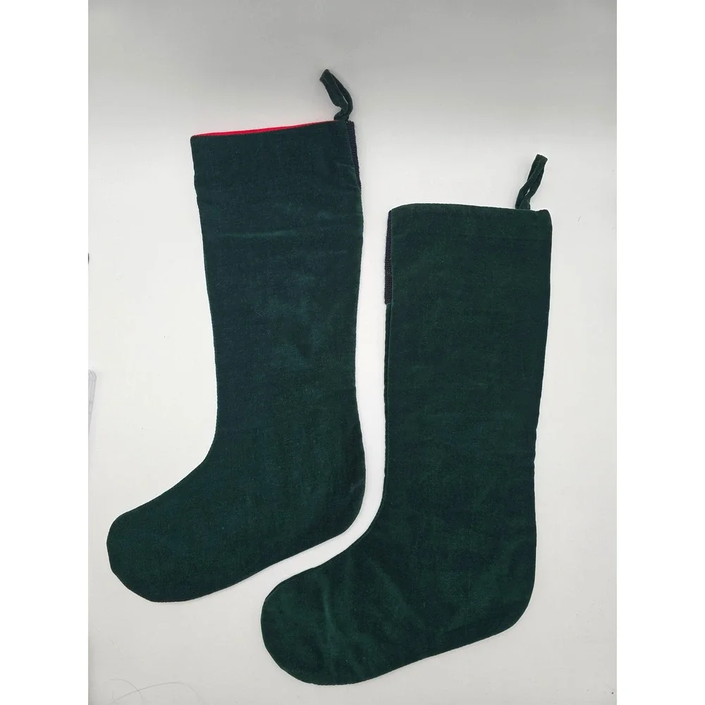 Vtg Midwest of Cannon Falls Christmas Stockings Velvet Reindeer Needlepoint 2 pc